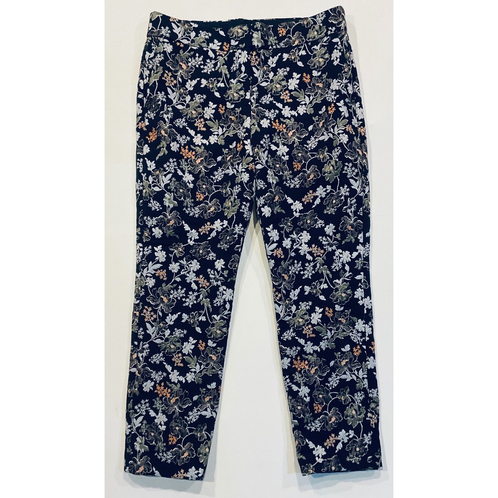 LOFT Pants Womens 10 Black Floral Marisa Fit High Rise Ankle Stretch Embroidered